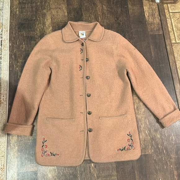 Vintage Cityscape 100% Wool Cream Floral Embroidered Jacket Size Large - Picture 1 of 14